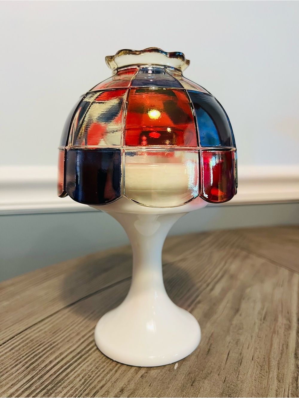 Westmoreland Glass Stained Glass Fairy Lamp - Circa 1970s-1980s